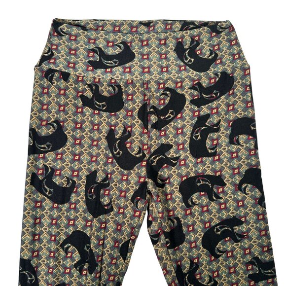 LuLaRoe Black Indian Tribal Bear Tan Brown Caveman Drawings Leggings One Size OS - Picture 2 of 6